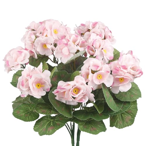CISDUEO 2 Pcs Artificial Flowers for Outdoors Silk Geraniums Outside Pink Bush Faux Flowers Geraniums for Outdoor Decor Indoor Garden Patio Grave Cemetary Table Centerpiece - color: Light Pink