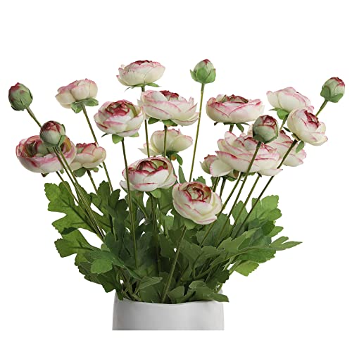 Artificial Silk Flowers Persian Buttercup Bicolor Ranunculus Flower 5 Pcs,Suitable for core Decoration,Wedding Floral Creation,Flower Arrangement DIY Project,Interior Decor（Green） - color: Green