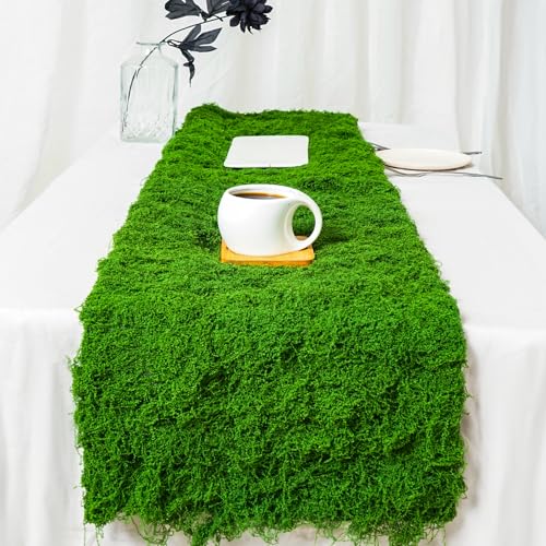 Fake Moss Table Runner for Crafts 19.68" x 78.74" Artificial Moss Sheet Roll, Waterproof Green Sheet Moss for Plants Decoration, Faux Moss Mat for Wedding DIY Centerpieces Fairy Garden Wall Decor - color: Green- 19.68×78.74 Inch/0.5×2 M