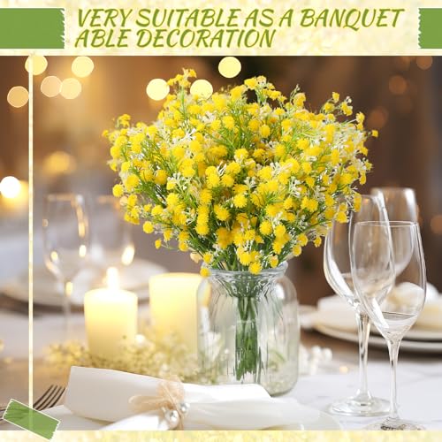Lyrow 12 Pcs Spring Babys Breath Flowers Wedding Artificial Flowers Bulk Fake Gypsophila Babys Breath Bouquet Sprays Faux Floral for Home Vase Floral Arrangement Mother's Day Decor(Yellow) - color: Yellow