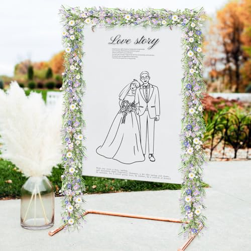 6ft Summer Daisy Garland with Flowers, Faux Daisy and Lavender Flower Garland Artificial with Floral Lanvender for Baby Shower Wedding Mantle Fireplace Table Centerpiece Decor - color: Lavender
