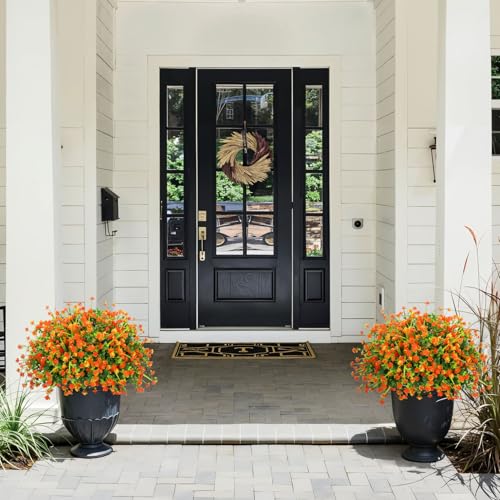 20 Bundles Artificial Flowers for Outdoors Fake Plastic Flowers UV Resistant Realistic Faux Plants Shrubs for Spring Summer Garden Porch Yard Patio Planter Window Box Home Decor, Orange - color: Orange