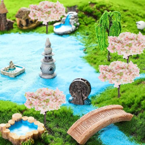 HOMSFOU 8pcs Cherry Blossom Tree Model, Artificial Blossom Cherry Tree Scenery Model Miniature Sand Table Accessories for Train Railway Architecture Diorama Micro Landscape Garden Yard Decor