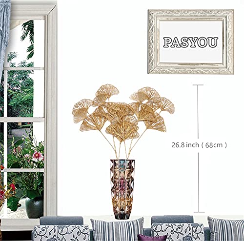PASYOU Artificial Plants for Christmas Decor, Golden Plastic Grass Fake Shrubs Apricot Leaves Indoor Outdoor Home Garden Party Hotel Verandah Wedding Event Faux DIY Decoration - 26.8 Inch Gold 2 Pack - color: (Tall) Gold Apricot Leaves - 2 Pack