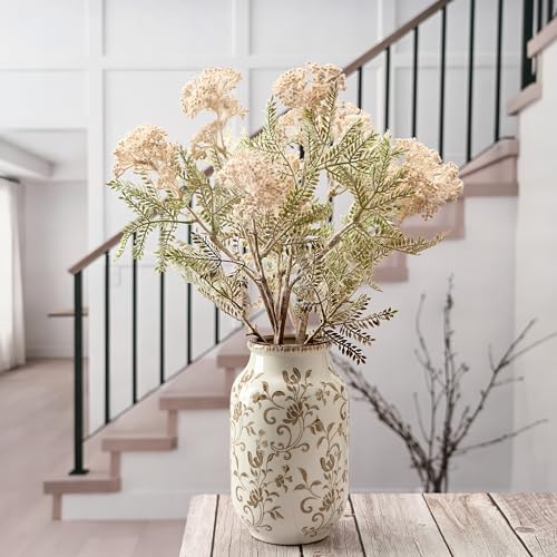 SIDUCAL Ceramic Vintage Vase, 8.78 Inch Chinoiserie Floral Vase, Retro Ice Cracked Rustic Farmhouse Vases for Home Decor, Living Room, Bookshelf, Office, Tuscan Decor, Brown Floral Pattern - color: 18049-brown