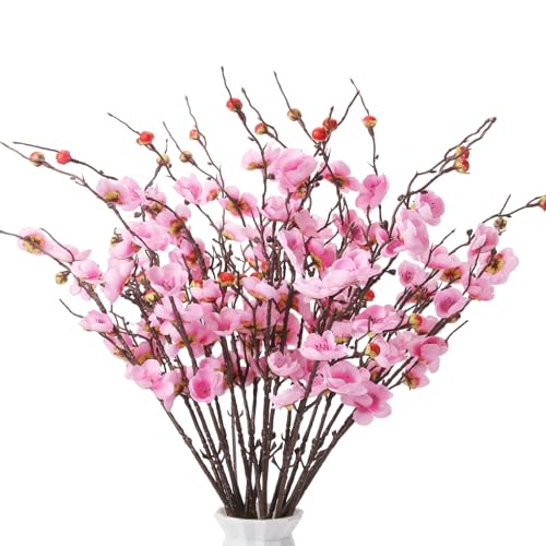 20pcs Cherry Blossom Branches Artificial Flowers for Winter Spring Indoor Decoration, 22" Plum Fake Peach Plants for Wedding Home Office Bedroom Party Decor (Pink, 22in) - color: Pink, size: 22in