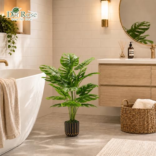 Der Rose 28'' Fake Plants Tall Artificial Monstera Faux Plants Indoor Outdoor Tree for Living Room Home House Decor - size: 28"-Monstera