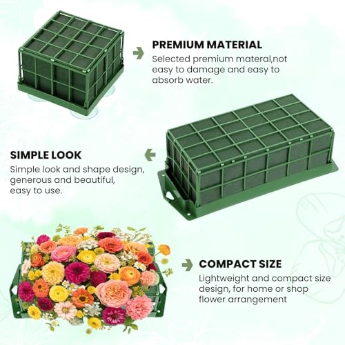 Giantree 6 Packs Floral Foam Cage, Flower Holder with Floral Foam Blocks, Rectangle and Square Flower Cage Holders Flowers Arrangements Supplies for Fresh Flowers, Wedding Home Garden Decorations