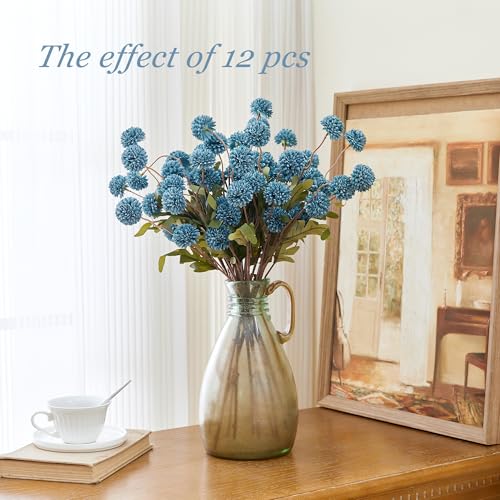 SITUMEIZI Dusty Blue Flowers, Faux Silk Mini Chrysanthemum Stems, 6Pcs Fake Mums Artificial Flowers for DIY Wedding Centerpieces Arrangements and Floral Crafts - color: Blue