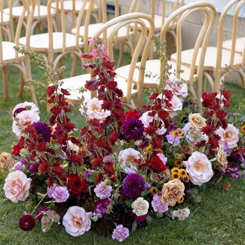 IPOPU Dark Red Flowers Artificial Delphinium 9PCS Burgundy Larkspur Artificial Flowers with Clematis Greenery Burgundy Silk Flowers for Wedding Centerpieces for Home Table Decor (Dark Red) - color: Dark Red