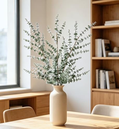 Zythrem Artificial Eucalyptus Stems Fake Branches for Vases Realistic Plastic 40" Long Faux Greenery Stems for Tall Vase Filler Home Bathroom Office Table Centerpieces Bedroom Decoration 3PCS - size: 40