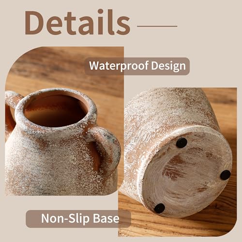 Ceramic Rustic Flower Vase, 8.07 Inch Pottery Modern Vase for Shelf, Tabletop, Vintage Farmhouse Home Decor for Coffee Table, Living Room, Mantle, Fireplace, Entryway - color: Rust 8.07 Inch