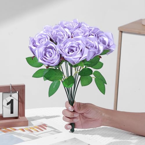 100-Piece Preformed Satin Ribbon Petals, Half-Finished DIY Project for Crafting Beautiful Never-Die Roses & Bouquets (Light Purple) - color: 100 Pcs Light Purple