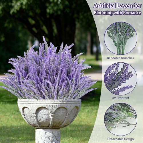 26 Bundles Lavender Fake Artificial Flowers, Faux Plastic Plants for Home Decor, Outdoors Wedding Kitchen Garden Patio Porch Window Box Office Table Centerpieces Indoor Outdoor Decorations - color: Grey Purple-26pcs