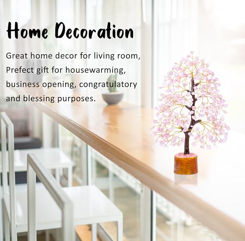 Crocon® Rose Quartz Crystal Tree Room Decor & Cute Pink Home Decor Healing Crystals Chakra Tree of Life Birthday Gifts for Women Mom Her Sister House Warming Gifts Spiritual Presents Womens Gift - color: Rose Quartz (Golden Wire)