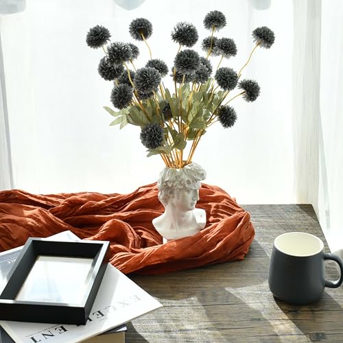 Mandy's 6 Stems Silk Dusty Blue Kiku Ball Flowers | Artificial Chrysanthemum Stems for Home Summer Décor Realistic Faux Floral Arrangement Minimalist Elegant Style - color: Dusty Blue