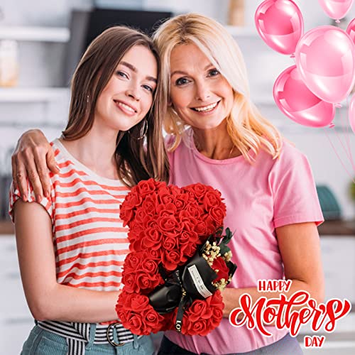 Gifts for Women Rose Bear with Bouquet and I Love You Necklace in 100 Languages, Birthday Mother’s Day Anniversary Valentines Gifts for Girlfriend Mom Wife Daughter - color: Rose Red