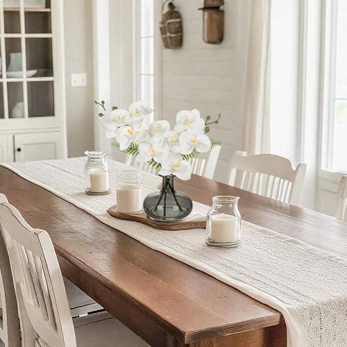 White Orchids Artificial Flowers with Vase, Small Faux Orchid Arrangement Fake Flower in Woven Glass Vase Black and White Decor Small White Centerpieces for Kitchen Dining Room Tables Bathroom Decor - color: White Orchid /Large Black Vase