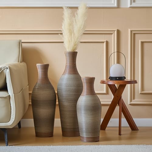 Floor PVC Decorated Vases Set of 3 for Gorgeous Home Decoration Large Classic PVC Vase 20.4in/24.4in/28.3in Height (Brown+Grey) - color: Brown+grey