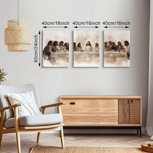 WENGTIAO 3Pcs Christian Wall Art Prints Jesus Last Supper Canvas Painting Religious Scripture Pictures Bible Renaissance Easter Artwork For Dining Room Living Room Church 16x24 inch - color: Jesus Last Supper, size: 16"x24"x3Pcs