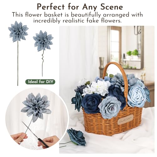 Artificial Flowers Dusty Blue Fake Flower Combo Set for DIY Wedding Bouquets, Faux Flowers with Stems for Table Centerpieces Cake Decorations Home Decor - color: Dusty Blue