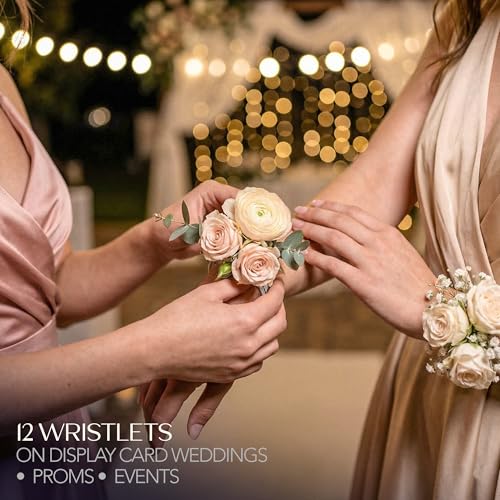 Royal Imports Silver/White Corsage Wrist Bands, Elastic Wristlets for Wedding Prom Flowers, Bulk Pack of 12