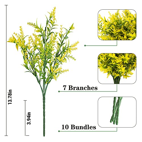 Outdoor Artificial Lavender Fake Flowers - 20 Bundles UV Resistant Outdoor Faux Plastic Flowers Plants Greenery Shrub for Indoor Outside Decoration(Yellow) - color: Yellow, size: 20 Bundles