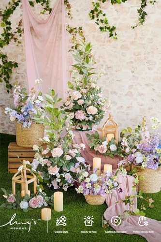 Ling's moment 36" Tall Ground Flowers for Wedding Decor, 2pcs Free Standing Artificial Flowers Arrangements, Aisle Chair Backdrop Decoration for Garden Arch Entryway Ceremony Reception, Blush & Cream - color: Pk-blush & Cream