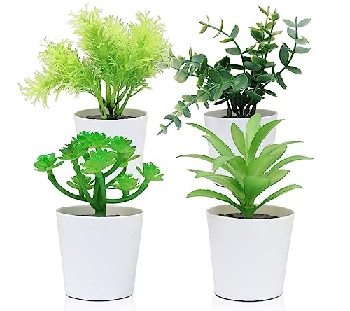 Uguisu 4pcs Mini Artificial Eucalyptus,Fake Green Plants,Small Fake Plant,Artificial Plants Indoor, Home Office Decor,Plant Decor,Shelf Decor.(Lime Green) - color: Lime Green