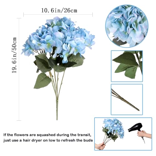 2Bouquets Artificial Fake Flowers Silk Hydrangea Arrangements Wedding Bouquets Decorations Plastic Floral Home Kitchen Garden Party Festival Bar DIY (Light Blue) - color: Light Blue, 5flowe Head
