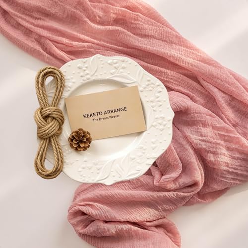 Keketoarrange 10pcs Pink Valentines Decor Table Runner Cheese Cloth Rustic Gauze Cheesecloth Table Runner 120 Inch 10 FT for Wedding Baby Bridal Shower Sheer Boho Spring Home Tea Party Decorations - color: Blush Pink, size: 35"x120"(Pack of 10)