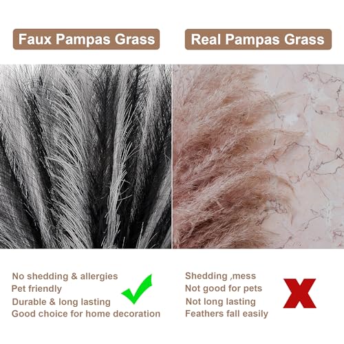 Black and Gray Pampas Grass Decor, 30 Pcs 17" Faux Pampas Grass Short Decor, Pompas Grass Flower Arrangement and Vase Filler for Boho Home Wedding Decoration - color: Black & Gray, size: 17'' Tall