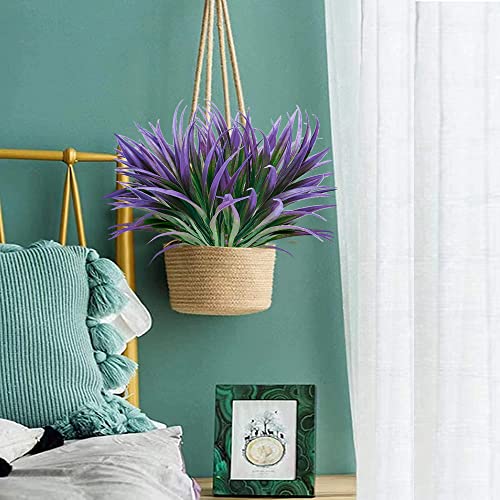 16 Pcs Outdoor Fake Plants UV Resistant Artificial Tall Grass Plants Faux Tropical Flowers Bushes Fall Winter Summer Planters Yard Patio Front Porch Décor Plastic Greenery Shrubs Decoration - color: Light Purple Grass Plant, size: 16 Pcs