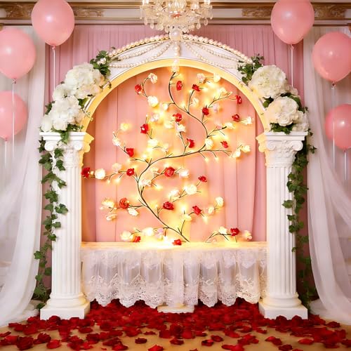 Rose LED Tree Branch Lights for Wall,Rose Blossom Vine Lights Decor with 48 LED Flower String Lights and USB Powered, 8 Lighting Modes for Indoor Window Wedding Valentine's Day Decor (47 in) - size: 47in, style: Rose
