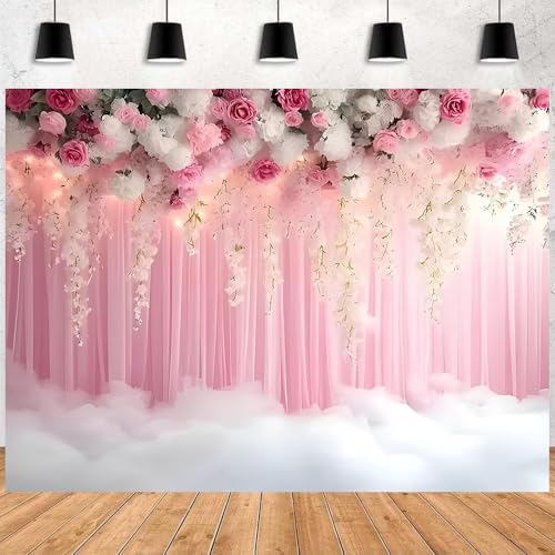 Romantic Pink and White Roses Wisteria Bridal Shower Photo Studio Backdrop Pink Wall Girls Woman Birthday Party Tea Party Baby Shower Anniversary Photography Background (D, 6 * 4feet) - color: D, size: 6*4feet