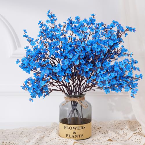 Yastouay Blue Fake Flowers Artificial Flowers, 10 Pcs Real Touch Silk Flowers Faux Artificial Flowers for Decorations, Babys Breath Flowers Bulk for Spring Decor Floral Arrangement - color: Blue, size: 10 Pcs