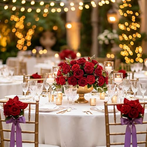 30pcs Real Looking Red Foam Artificial Roses with Stems, Fake Rose Flowers for DIY Wedding Bouquets Bridal Shower Centerpieces Home Party Tables Valentine's Day Mother's Day Decor Gift - color: 30pcs Red