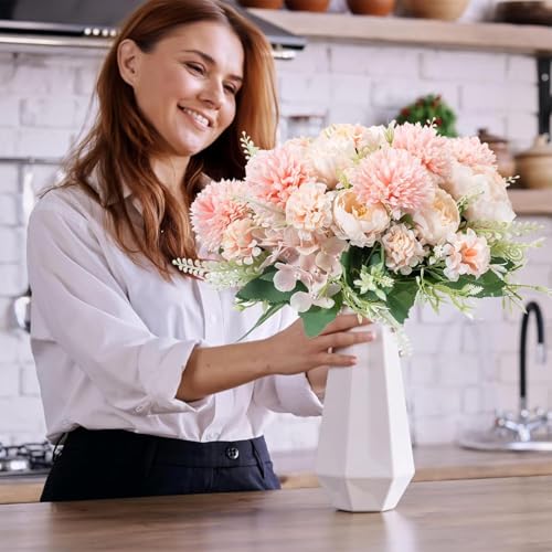 12 Bundles Artificial Peonies Bulk, Silk Fake Flowers Bouquet for Table Centerpieces Wedding Party, Spring Faux Floral for Home Decoration Indoor & Outdoor, Pink - color: Light Pink Peony