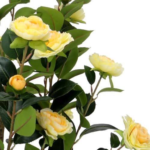 Artificial Camellia Tree 2 Pack - Realistic Camellia Plants in Pot with Yellow Flowers, Lifelike Faux Greenery for Living Room, Patio, or Wedding, Yellow - color: Yellow