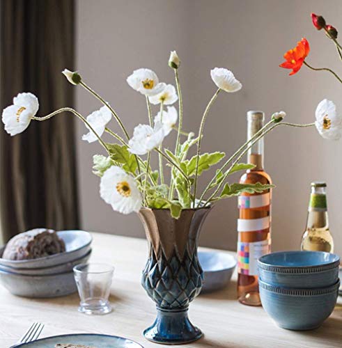 Artificial Poppy Flowers, 5 Bundles Faux Poppies with Stems for Floral Arrangements - Wedding, Home, Office, Party Table Centerpiece Decor (White) - color: White