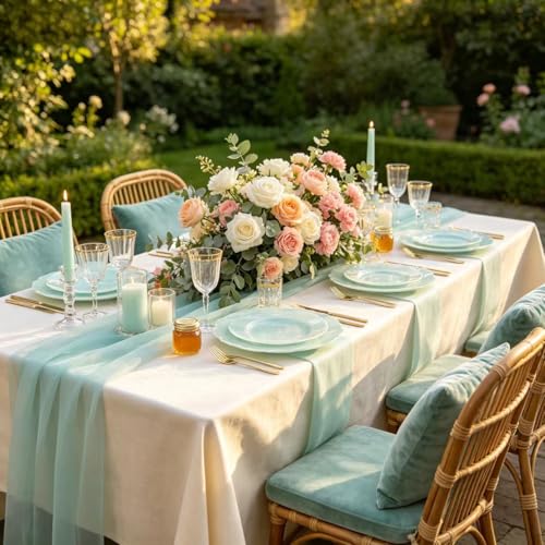 WDF 60pcs Mint Green Plastic Plates - Baroque Dinner Plates Including 30 Green Plates Disposable10.25inch, 30 Dessert Plates 7.5inch for Upscale Wedding/Party/Picnic/Spring - color: Mint Green, size: 60PCS