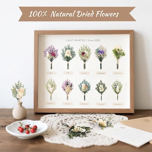 12/24 PCS Charming Dried Flowers Bouquet for Vase Various Dried Wildflowers with Stems Mini Handmade Wildflowers Natural Real Flowers Bulk Flowers Craft (White Series, 12 PCS) - color: White Series