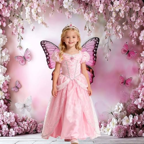 6x4ft Flower Butterfly Wall Backdrop Pink Floral Princess Girl Birthday Party Photography Background Photo Backdrop Art Wedding Banner Photo Studio Props - color: Pink02, size: 6X4FT
