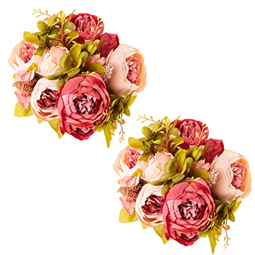 Fule 2 Pack Large Artificial Peony Silk Flower Bouquets Arrangement Wedding Centerpieces (Dark Pink) - color: Dark Pink X2