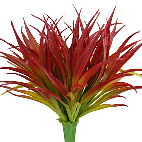 6Pcs Artificial Grass Fake Plants 17.3in Outdoor Plants UV Resistant Greenery Stems Fake Grass for Home Window Garden Office Patio Pathway Front Porch Christmas Décor Light Green & Red - color: Light Red &Green, size: 6 Pcs