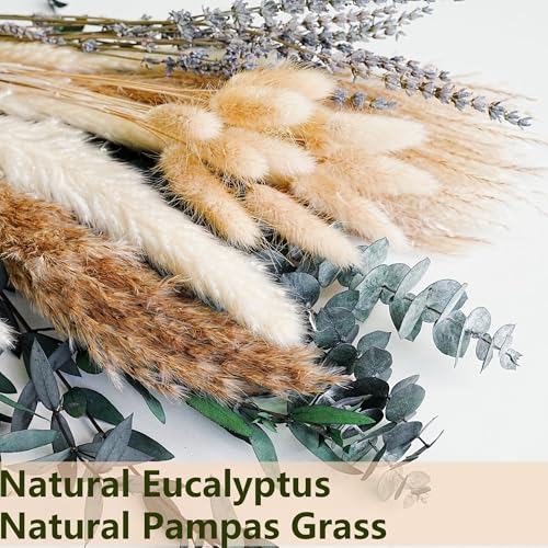 Boho Spring Dried Floral Bouquet for Home, Wedding Tables and Special Events – Pampas and Bunny Tail 17 Inch (Natural Mix) - color: Natural Mix