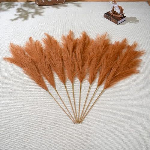 Premium Faux Golden Apricot Pampas Grass – 43.3" Tall Fluffy Warm Decor, 8pcs 18-Branch One-Piece Stems No Assembly, Luxury Silk-Feel Feather Flowers for Boho Modern Decor , Honey Apricot 8 Stems110cm - color: Artificial - Almond, size: 8pcs 43.3"(110cm)