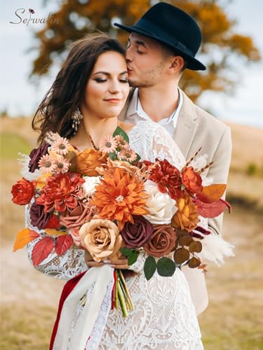Serwalin Fall Flowers Artificial Flowers Burnt Orange Fake Cake Flowers for DIY Wedding Bridal Bouquet Centerpieces Floral Arrangement Fall Decor Baby Shower Home Decor - color: A Burning Orange, size: 1 Box