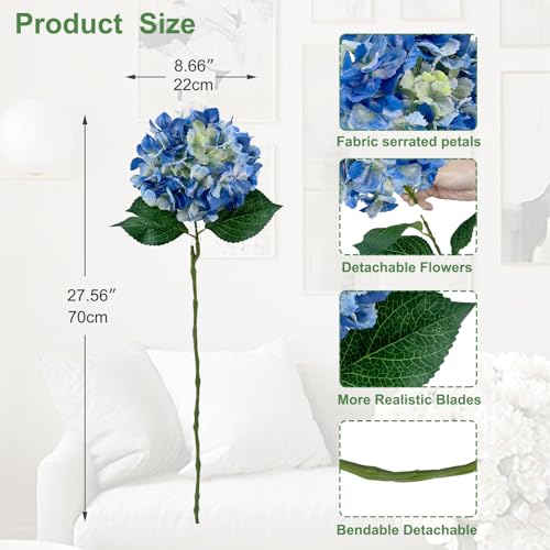 3PCS Blue Silk Hydrangea Artificial Flowers，Fake Flowers & Faux Floral Bulk Bouquet for Home Decor Bathroom Table Centerpiece Shelf Decorations (Blue) - color: Blue