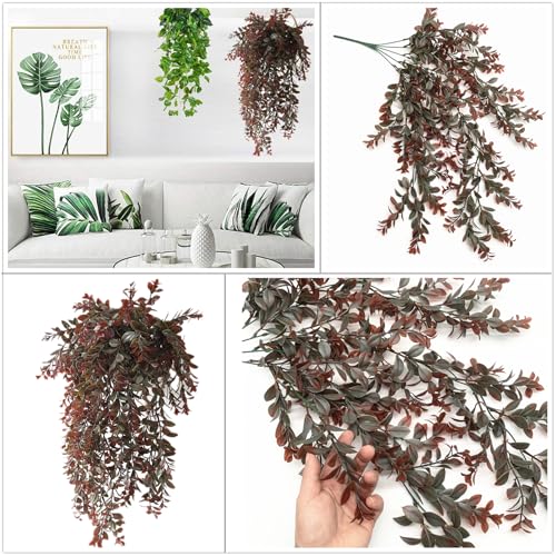 Artificial Hanging Plants Fake Vines Greenery Plastic Leaves Ivy Faux Garland Leaf for Indoor Outdoor Fence Trellis Home Wall Decor Bedroom Garden Party Wedding DIY Christmas Decoration - Red 4 Pack - color: Red Leaves Vines / 4 Pack